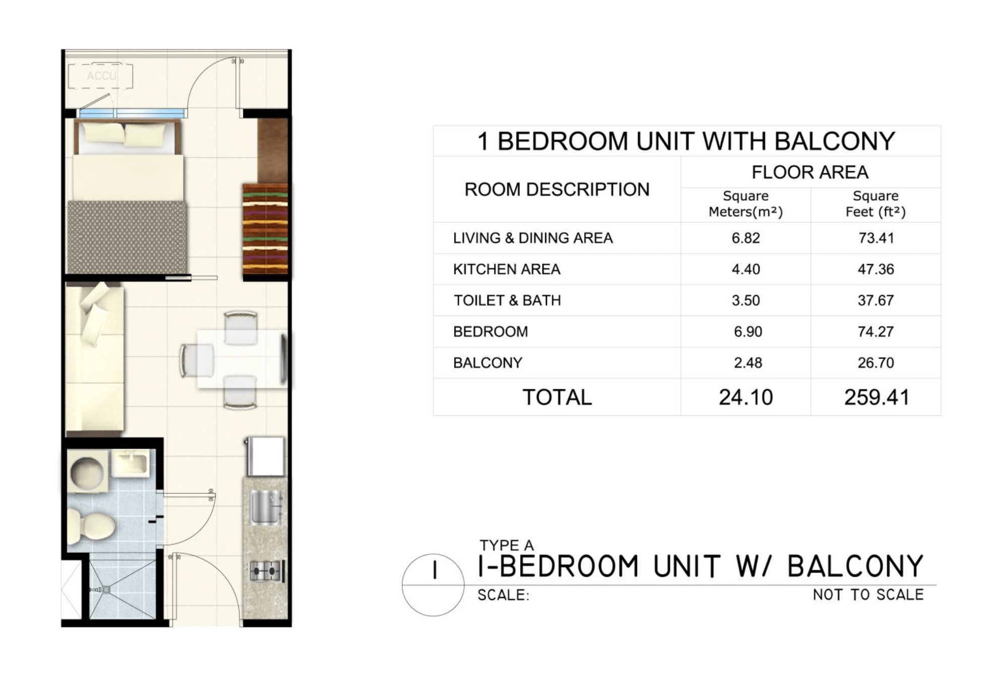1-bedroom unit with balcony ±24.10 sqm
