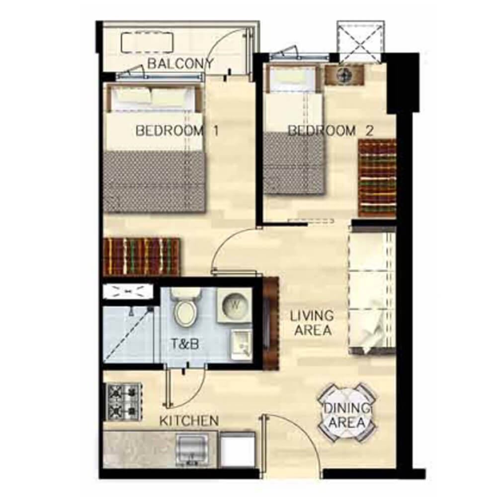 2-bedroom unit with balcony ± 33.19 sqm