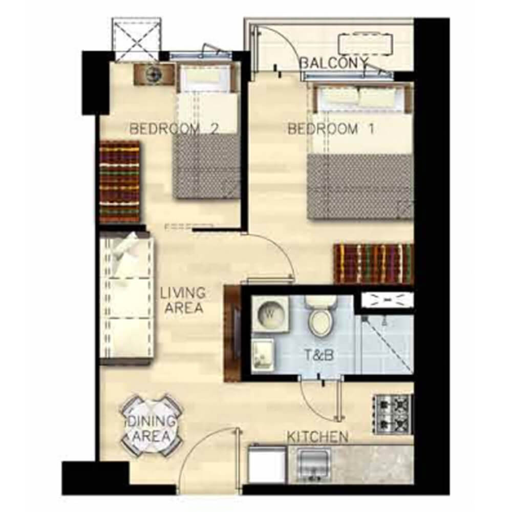 2-bedroom unit with balcony ± 34.1 sqm