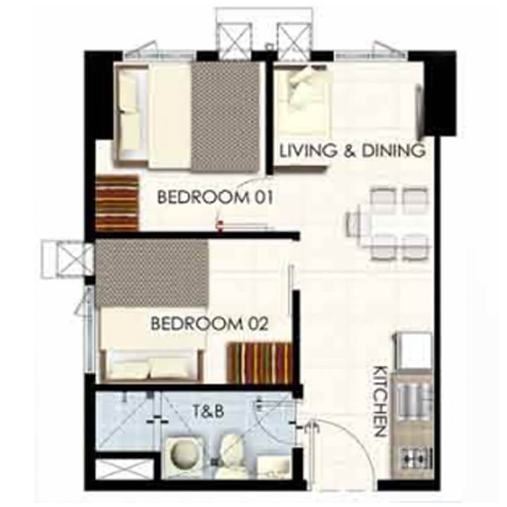 2-bedroom end unit with balcony ± 31 sqm