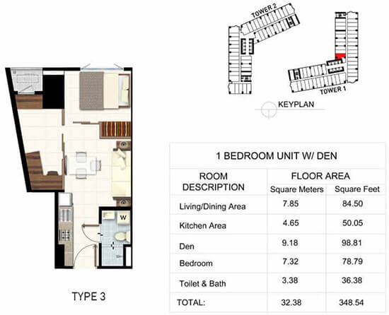 1-bedroom unit w/ den ±32.38 sqm
