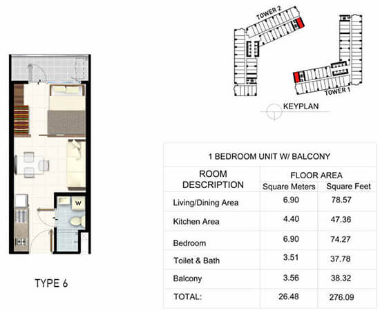 1-bedroom unit w/ balcony ±26.48 sqm